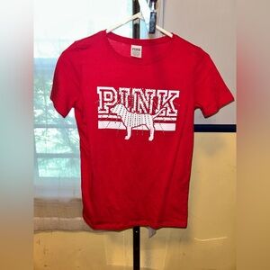 Victorias Secret Pink XS Red Bling Rhinestone Bejeweled Short Sleeve Tee Shirt